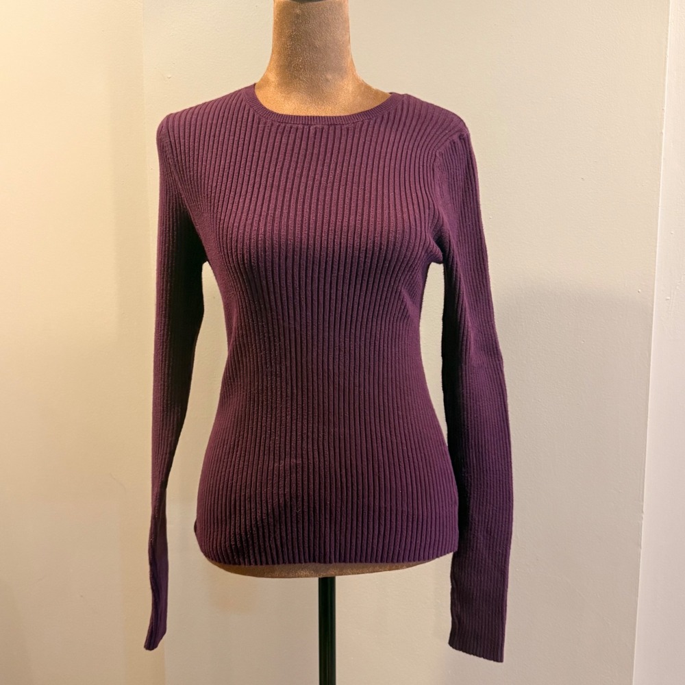Old Navy SoSoft Lite Sweater Women M Tall Purple Ribbed Crew Neck Fall Layering